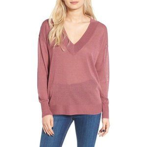 Leith Sheer Deep V-Neck Sweater | Dusty Pink